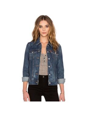 LEVI's Ex Boyfriend Denim Trucker Jacket in Blue Woodstock, Jean Jacket XS